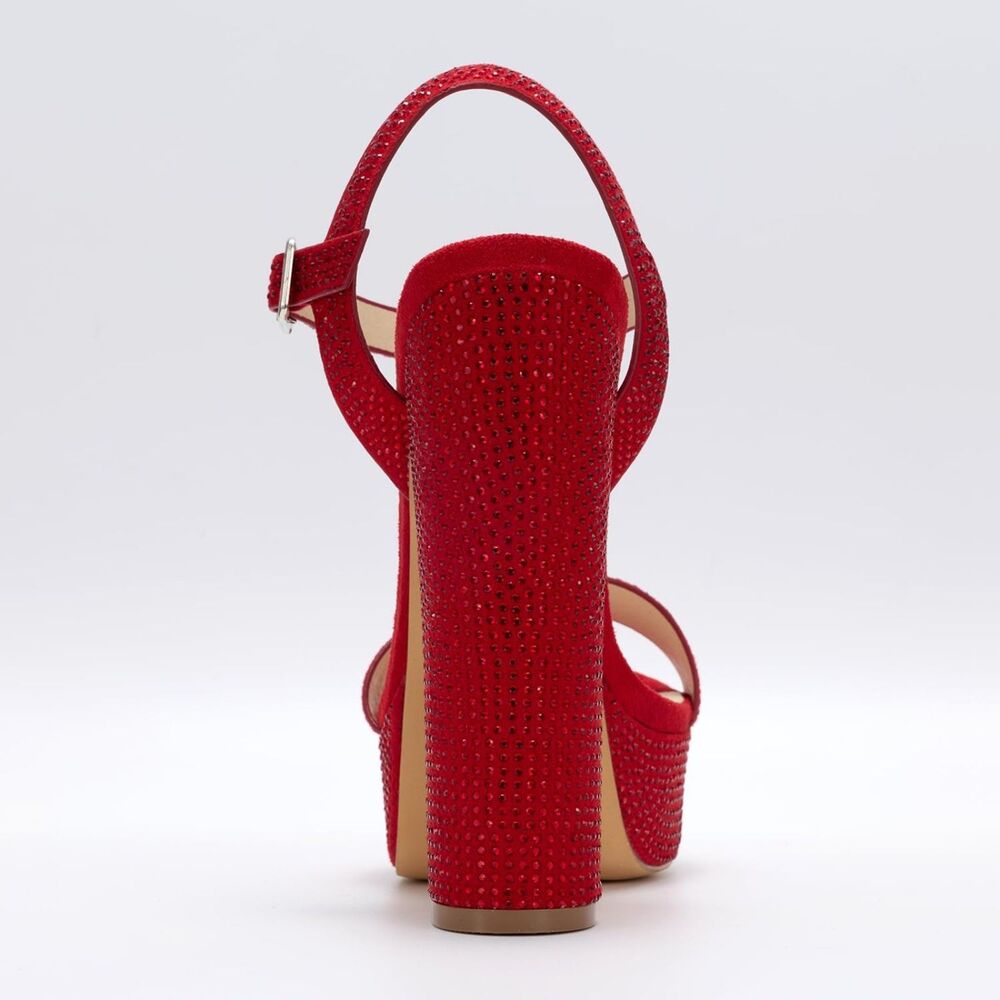 Women's Rhinestone Platform Heels Ankle Strap, Red, Size 8.5 - Picture 7 of 8